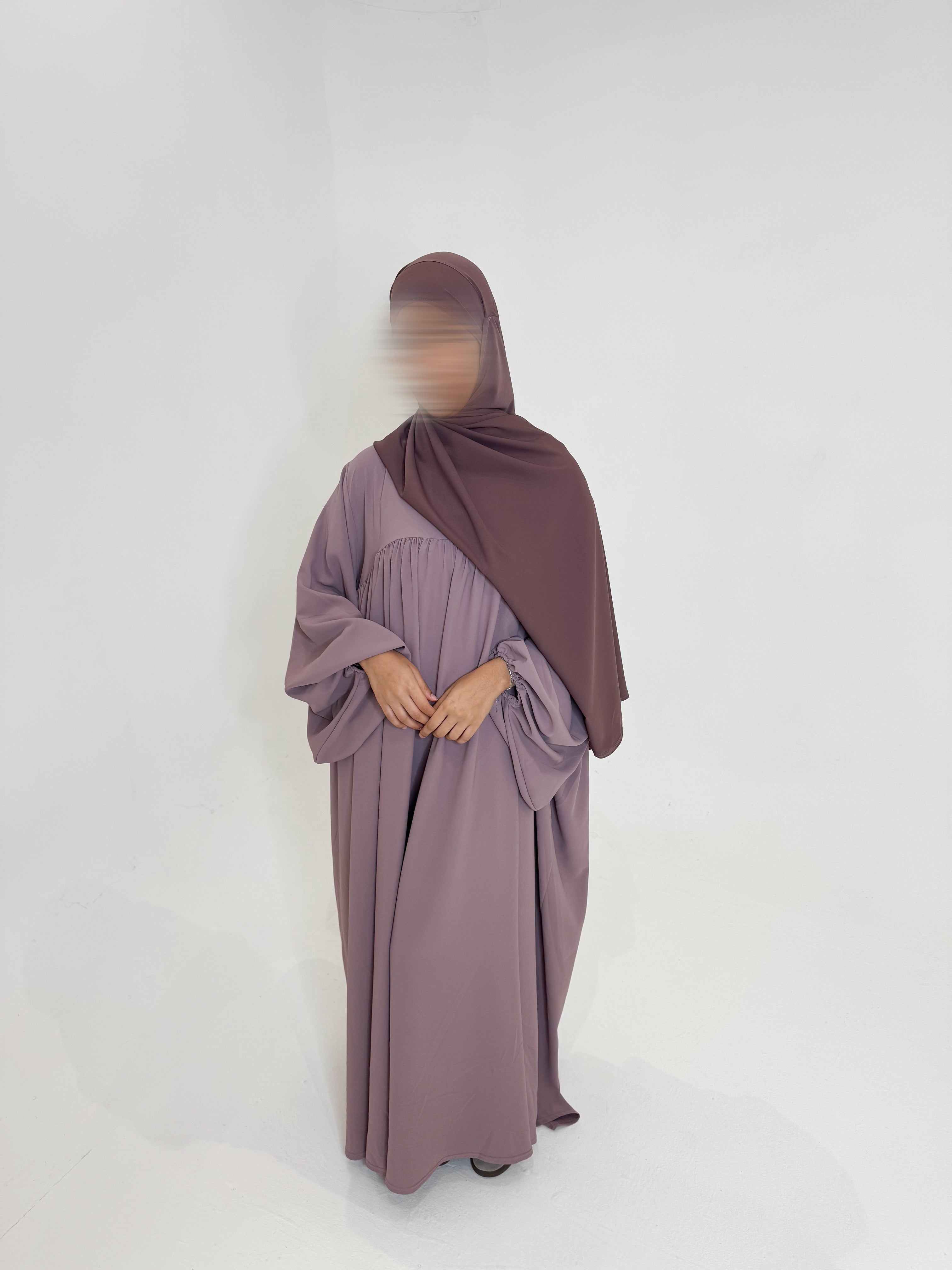 LIGHT PINK ABAYA WITH PUFFED SLEEVES