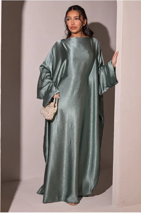 Satin turquoise abaya + veil